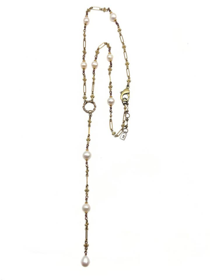 Pearl “Y” Necklace, N442 for wholesale by Lock and Key