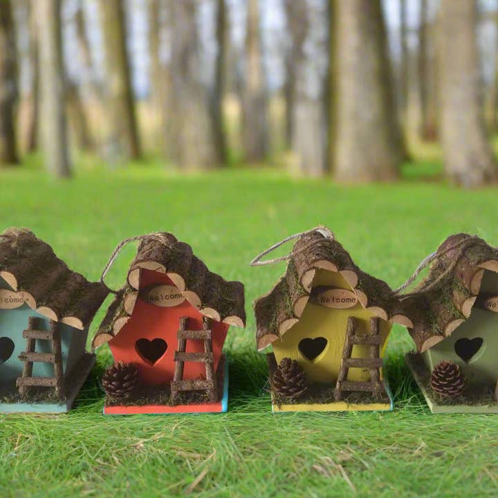 Marissa's Gifts - Wholesale Bird House - Handmade wooden coloured birdhouse hut with adorable heart shaped bird hole and ladder. The measurements are 17 x 11.5 x 17cm