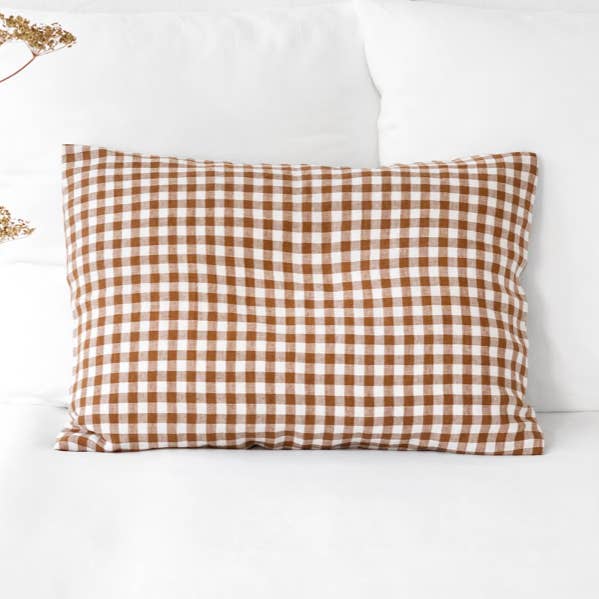MagicLinen (We handle U.S. import procedures for you) - Wholesale Bedding Pillowcase/Sham - Cinnamon gingham linen pillowcase0