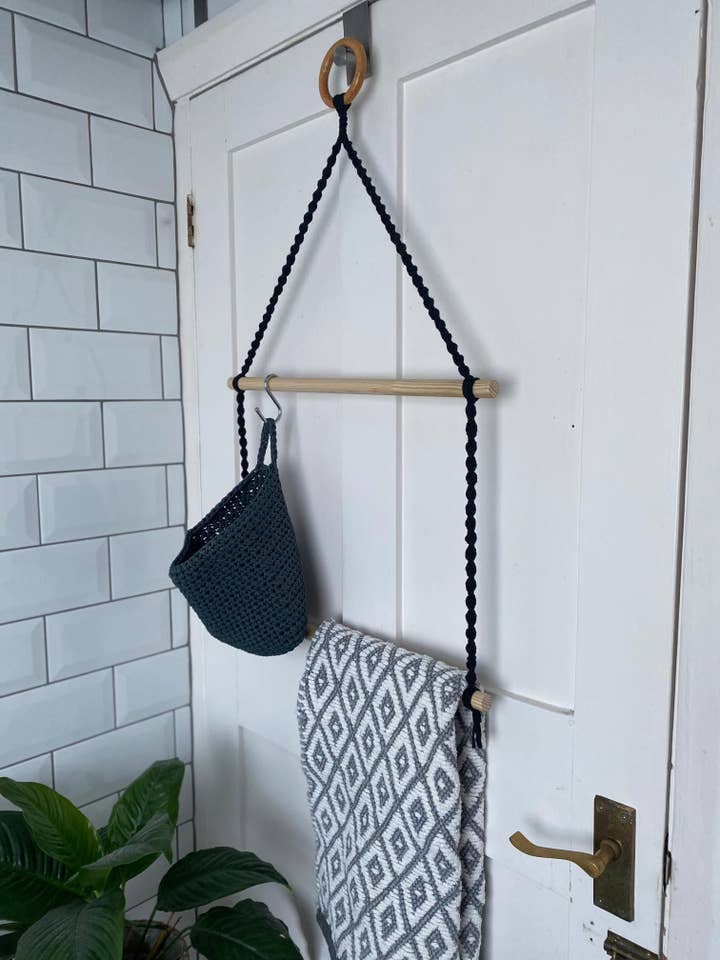 Two-Tier Macramé Bathroom Towel Holder for wholesale by Macra-Made With Love