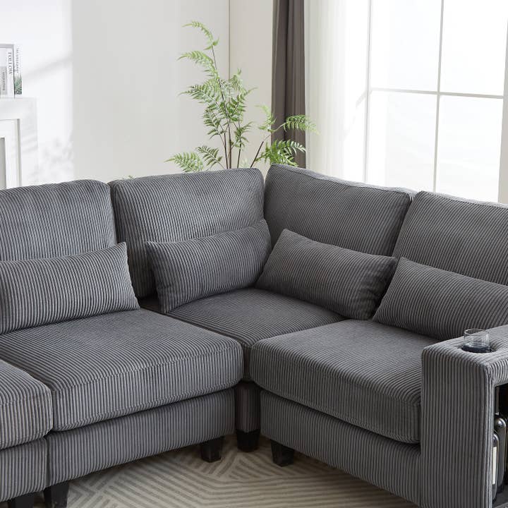 39F Inc. - Wholesale Sofa - Modular Corduroy L-Shaped Sectional Sofa with Storage,4Color16