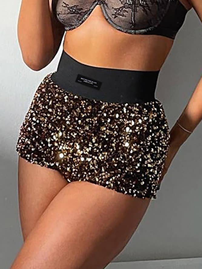 UNISHE - Wholesale Shorts - Women's - Sequin High Waist Shorts ZK11483