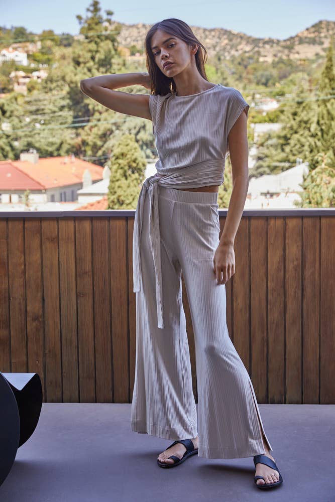 Crème RJ2628 | Pantalon large en maille de rayonne et spandex en vente sur Faire1