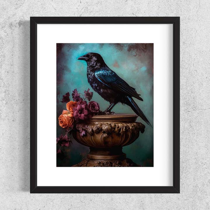 Salty Alyce - Wholesale Art Print - Black Raven and Moody Flowers Wall Art RA482