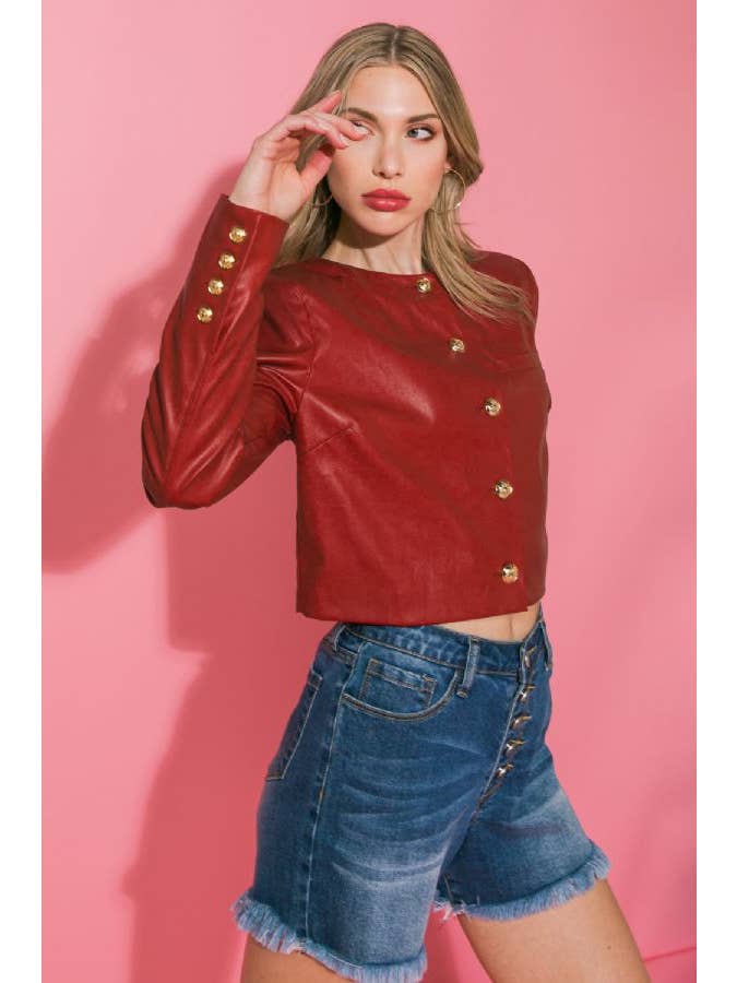 RED A faux leather bolero jacket-IJ10151 for wholesale on Faire