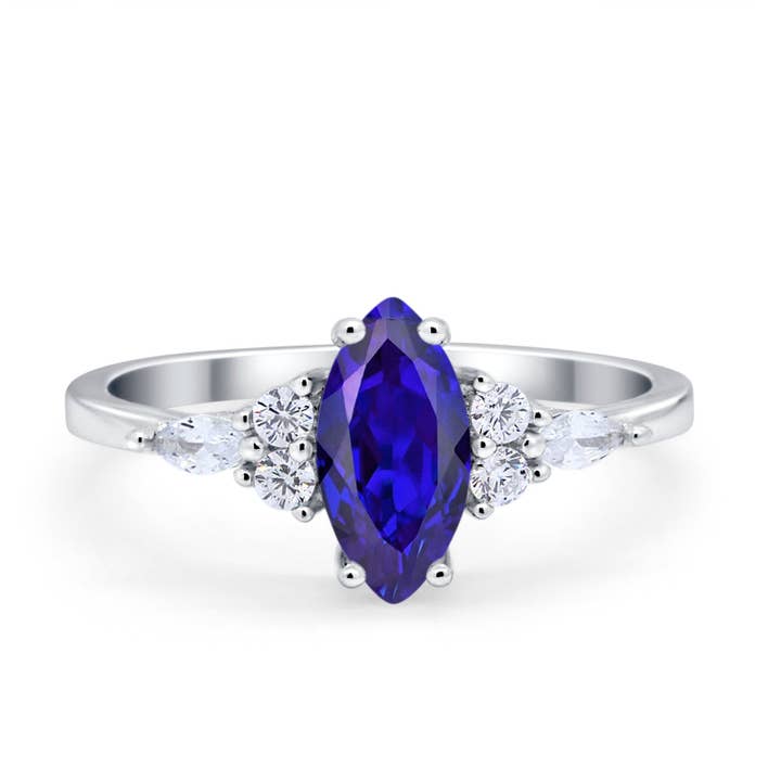 Vintage Style Wedding Ring Marquise Simulated Blue Sapphire CZ for wholesale by Blue Apple Imports