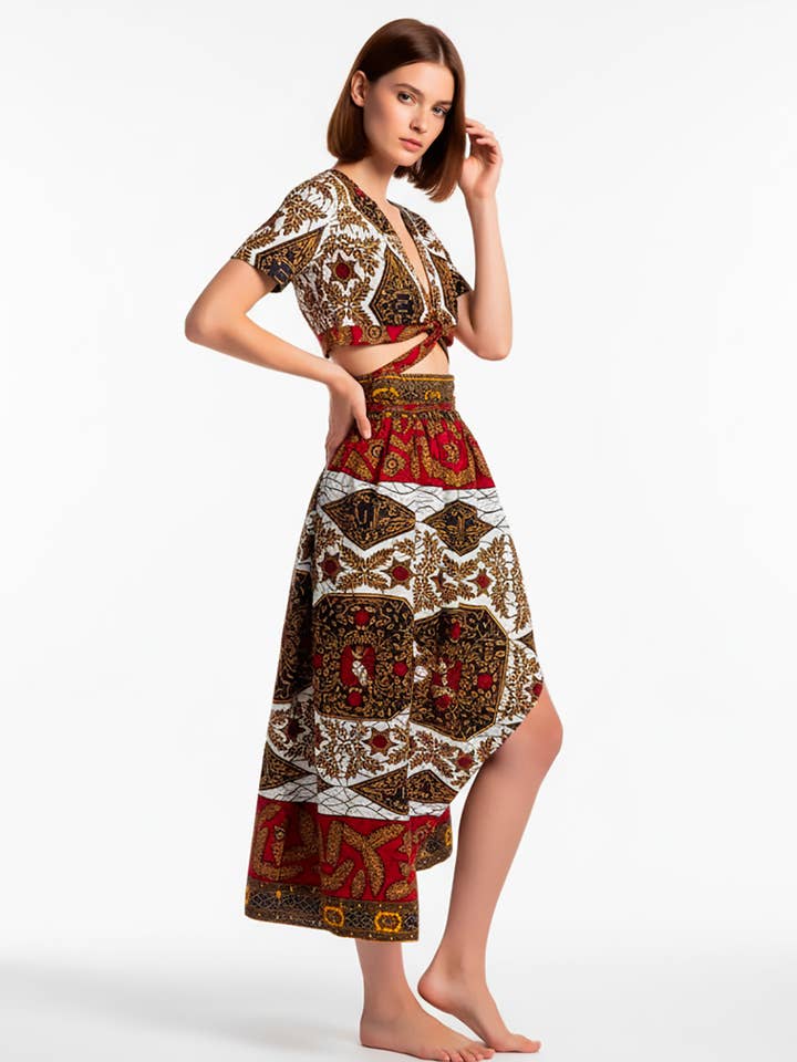 Set of maxi skirt and top with Harris sleeves. for wholesale by SUESES