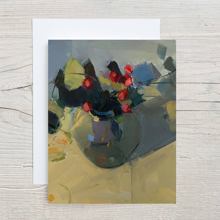 F94 Winter Berries A2 Note card and Envelope for wholesale by Amy Brnger Art and Paperworks