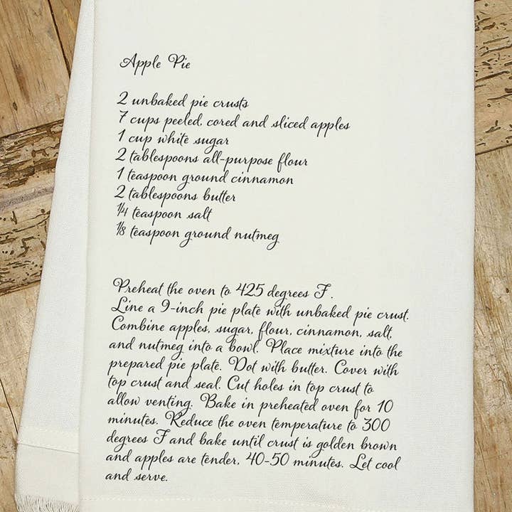 Second Nature by Hand - Wholesale Tea Towel - Apple Pie Recipe / (MS Natural) Kitchen Tea Towel