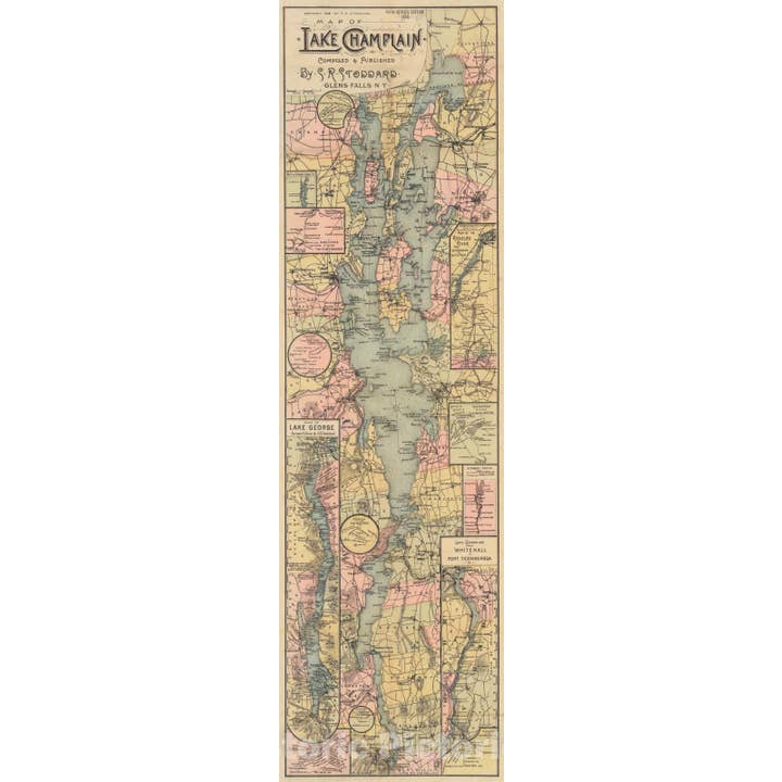 Carte historique du lac Champlain de 1892 par Seneca Ray Stoddard pour la vente par Historic Pictoric