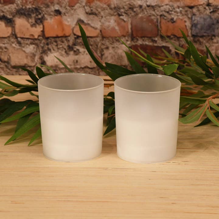 LumaBase - Wholesale Flameless Candle - Battery Operated Glass LED Candles, Frosted - Set of 2