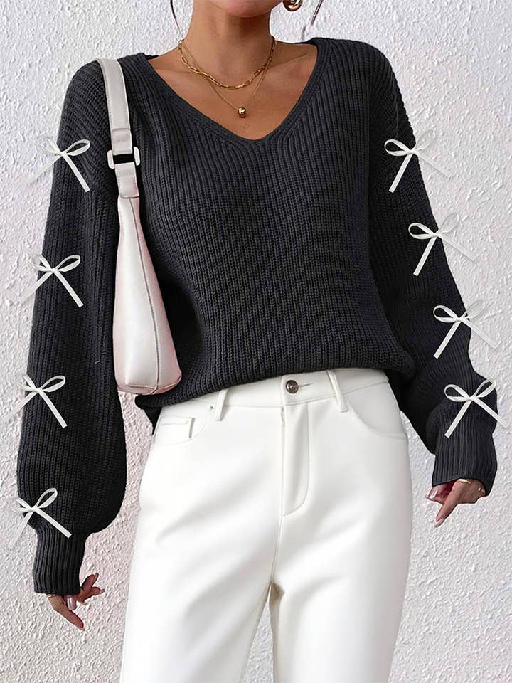 Camisola de Malha Decorada com Laço OYM212 por atacado de UNISHE