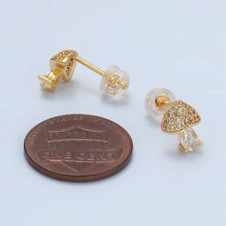 Aim Eternal - Wholesale Stud/Post Earrings - 24K Gold Filled CZ Paved Mushroom Stud Earring | AB-12411