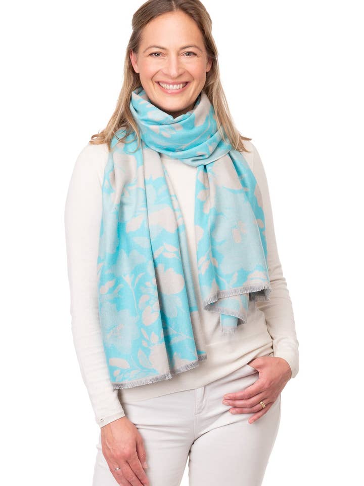 Cristina FB198 - Bufanda Floral de Mujer Turquesa/Beige para venta al por mayor de Franchetti Bond