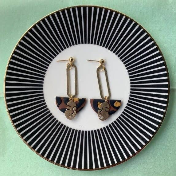 Ezra Leopard Face Dangle Ball Stud Earring for wholesale by Kismet Klay