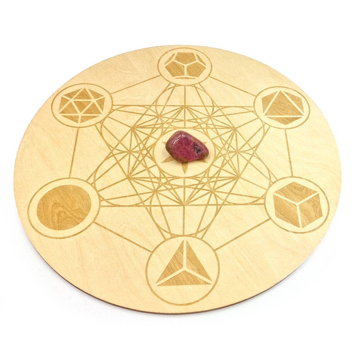 Shamans Crystal - Wholesale Crystal Grid - Crystal Grid Plates Round In Wood, 20cm Wide, Flower of Life22