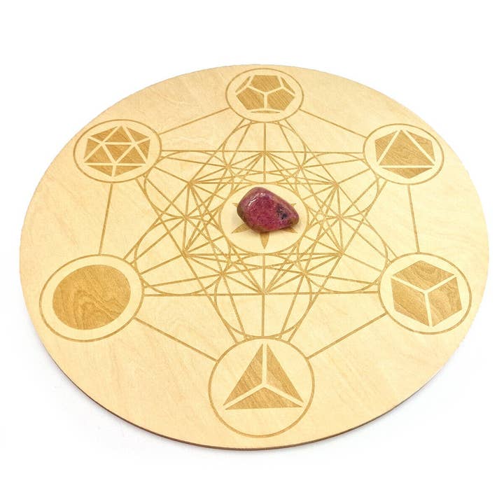 Shamans Crystal - Wholesale Crystal Grid - Crystal Grid Plates Round In Wood, 20cm Wide, Flower of Life22