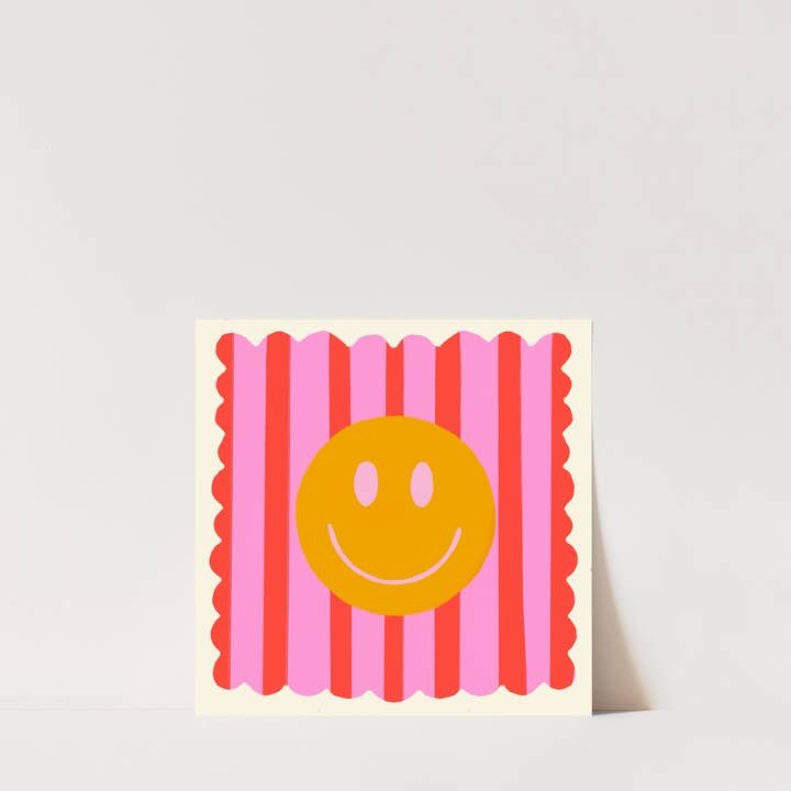 Kate Fox Design - Wholesale Art Print - Red Stripe Smiley, Dopamine Decor, Maximalist, Colourful