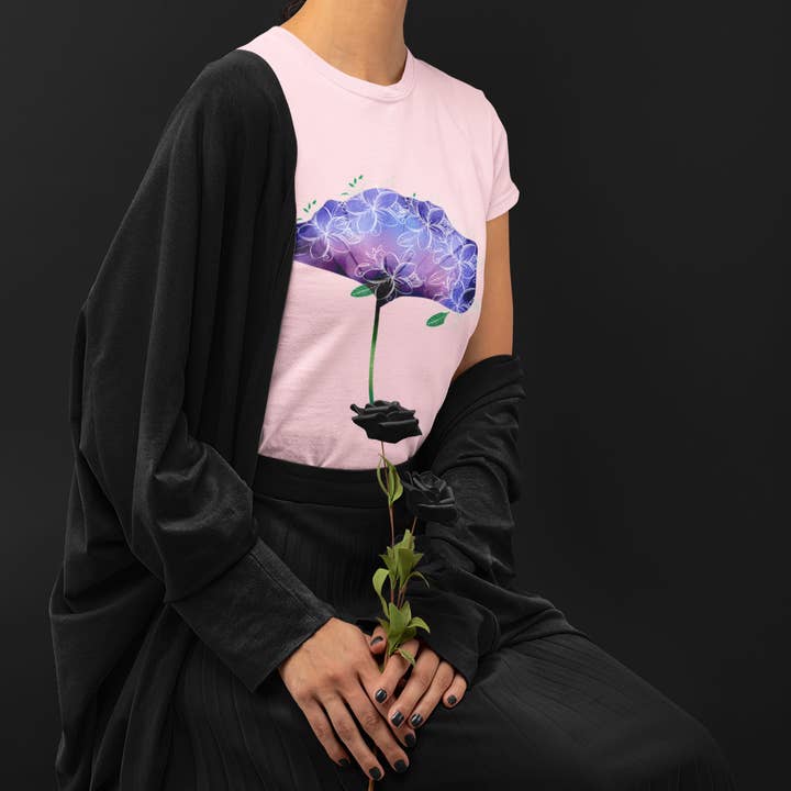Beautiful Purple Flower Pink T-Shirt for wholesale by Dukiri Apparel