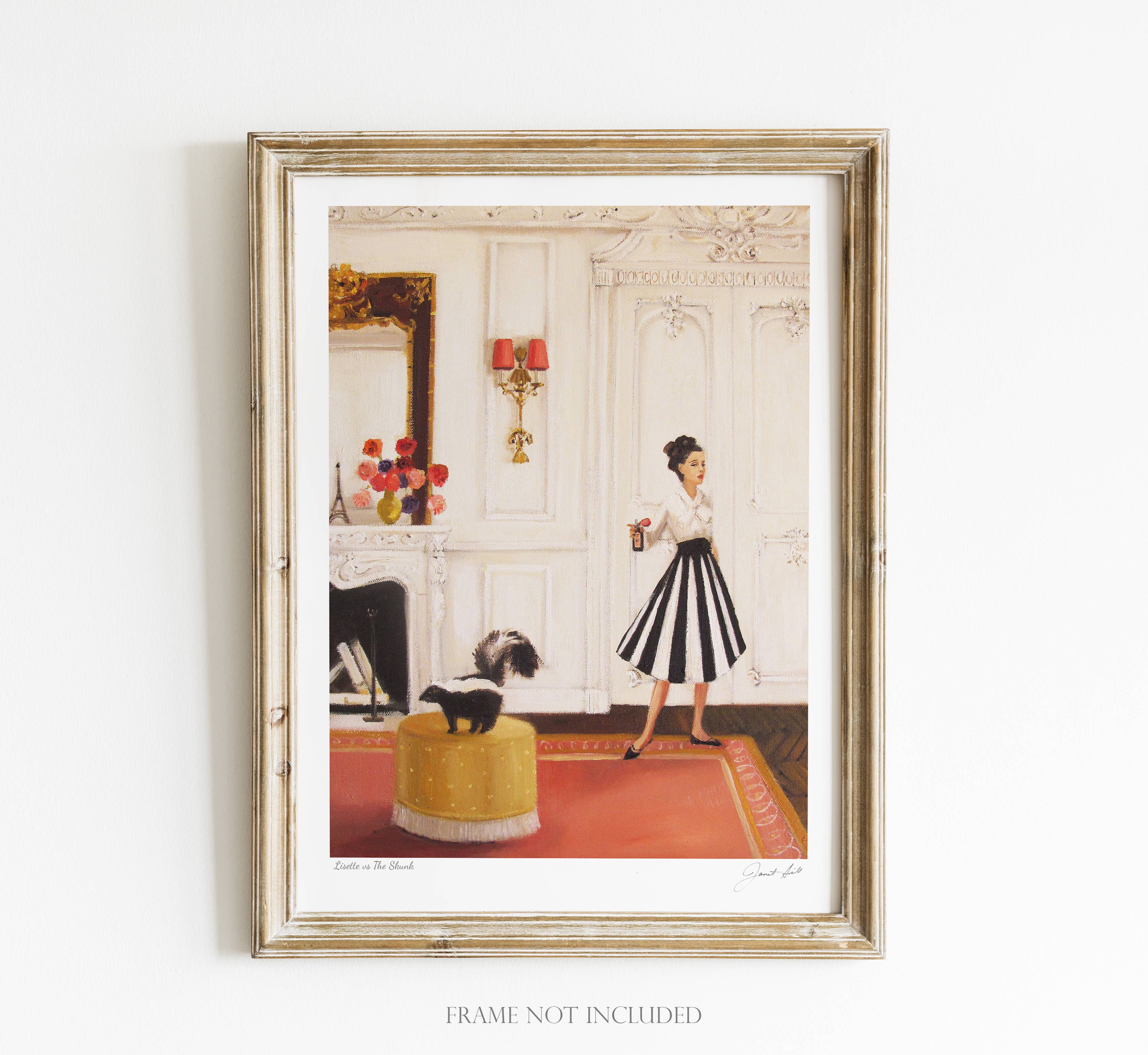 JANET HILL STUDIO - Wholesale Art Print - Lisette vs The Skunk Art Print - 8.5" X 11"