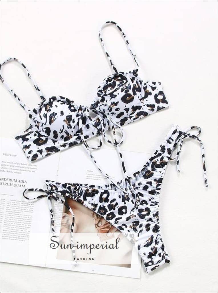 Sun Imperial – wholesale Tvådelad baddräkt - Dam – Enfärgad brun rynkad sport BH Bikini Set3