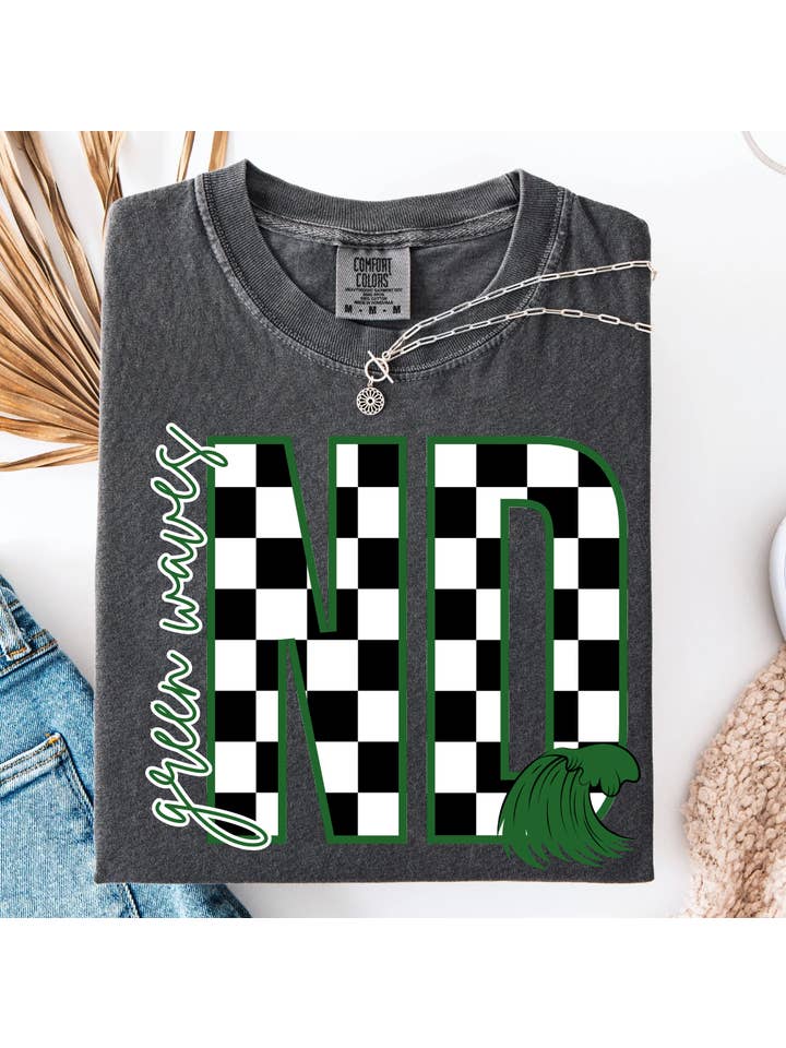 Pepper Block Letter Checker Graphic Tee for wholesale on Faire2