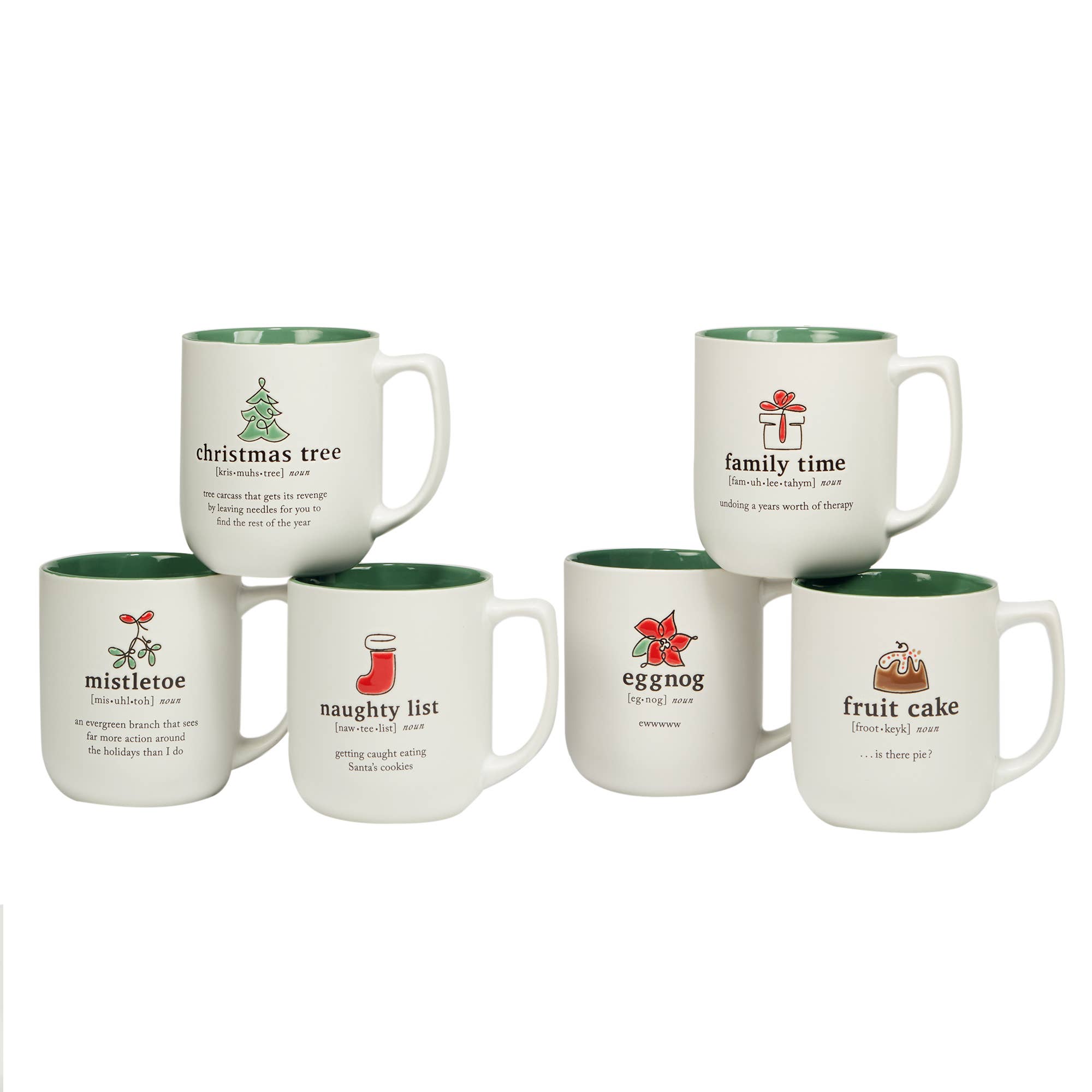 Certified International - Wholesale Coffee Mug - Christmas Fun Green Sayings Mug 16 oz asst8