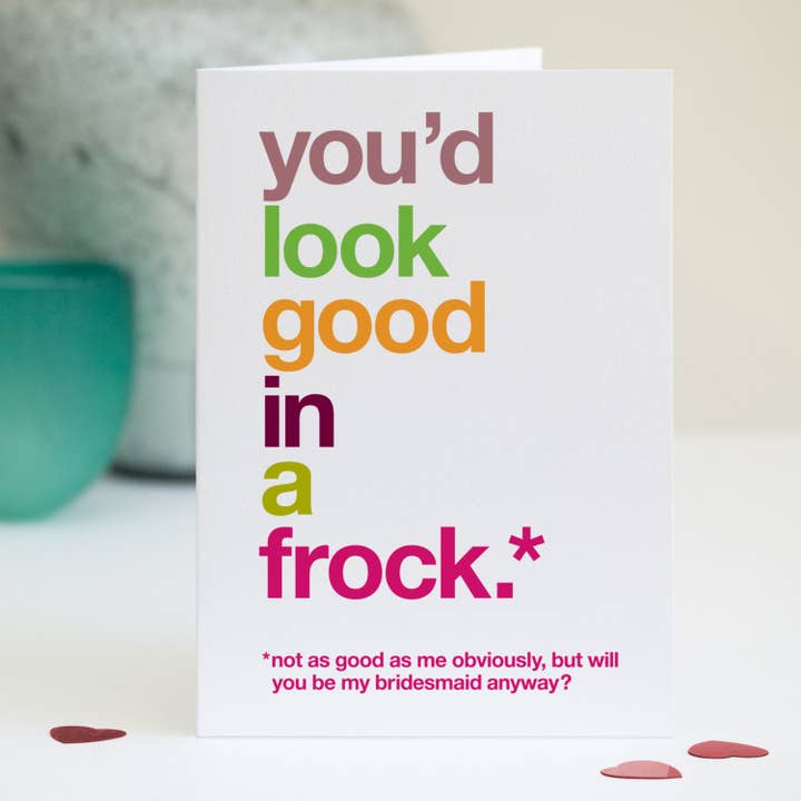 Biglietto divertente per damigella d'onore Will You Be My per la vendita all'ingrosso da parte di Wordplay Design
