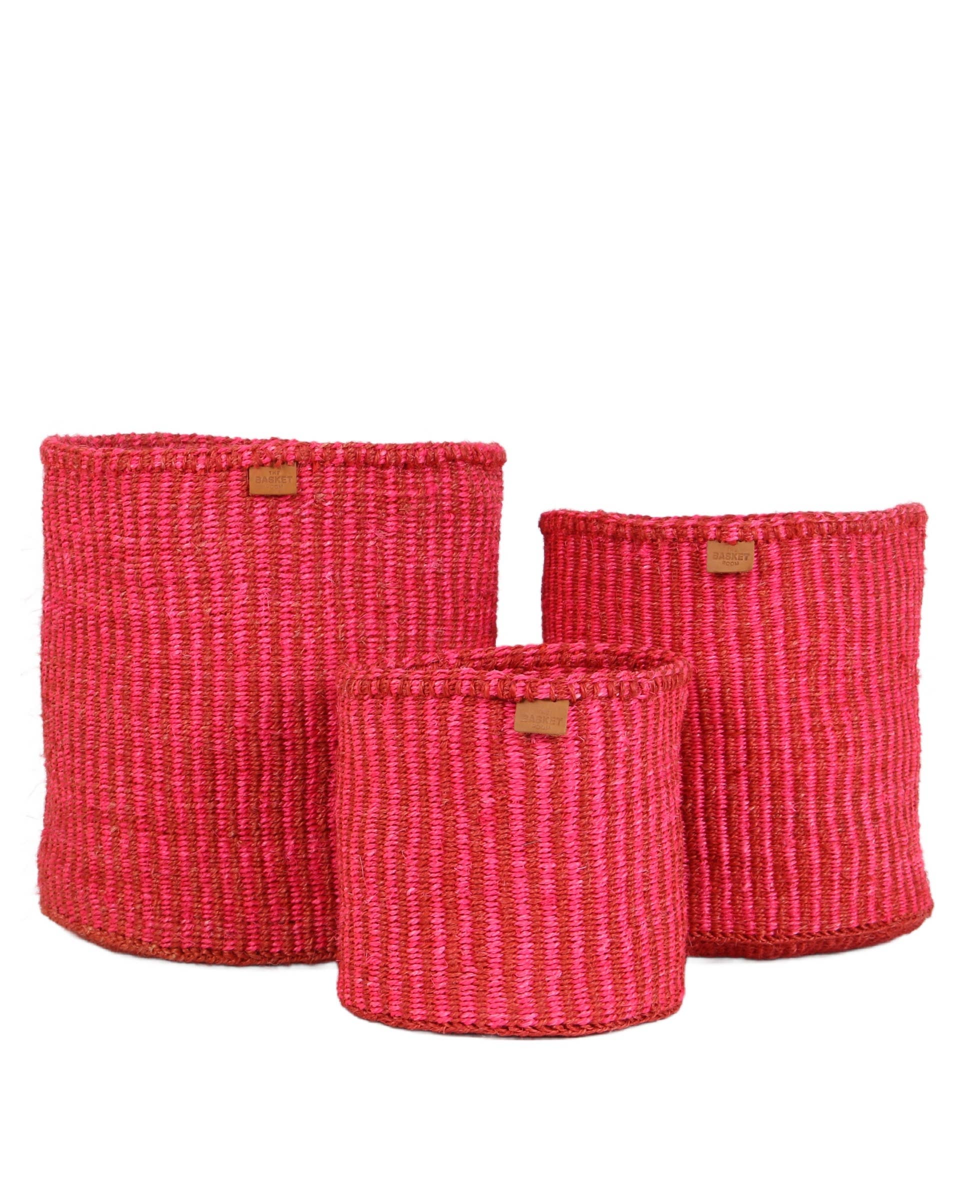 KIWANDA: Red & Pink Pinstripe Woven Summer Storage Basket | Colourful Planter | Toy Basket | Desk Tidy for wholesale on Faire1