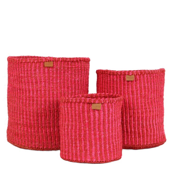 KIWANDA: Red & Pink Pinstripe Woven Summer Storage Basket | Colourful Planter | Toy Basket | Desk Tidy for wholesale on Faire6