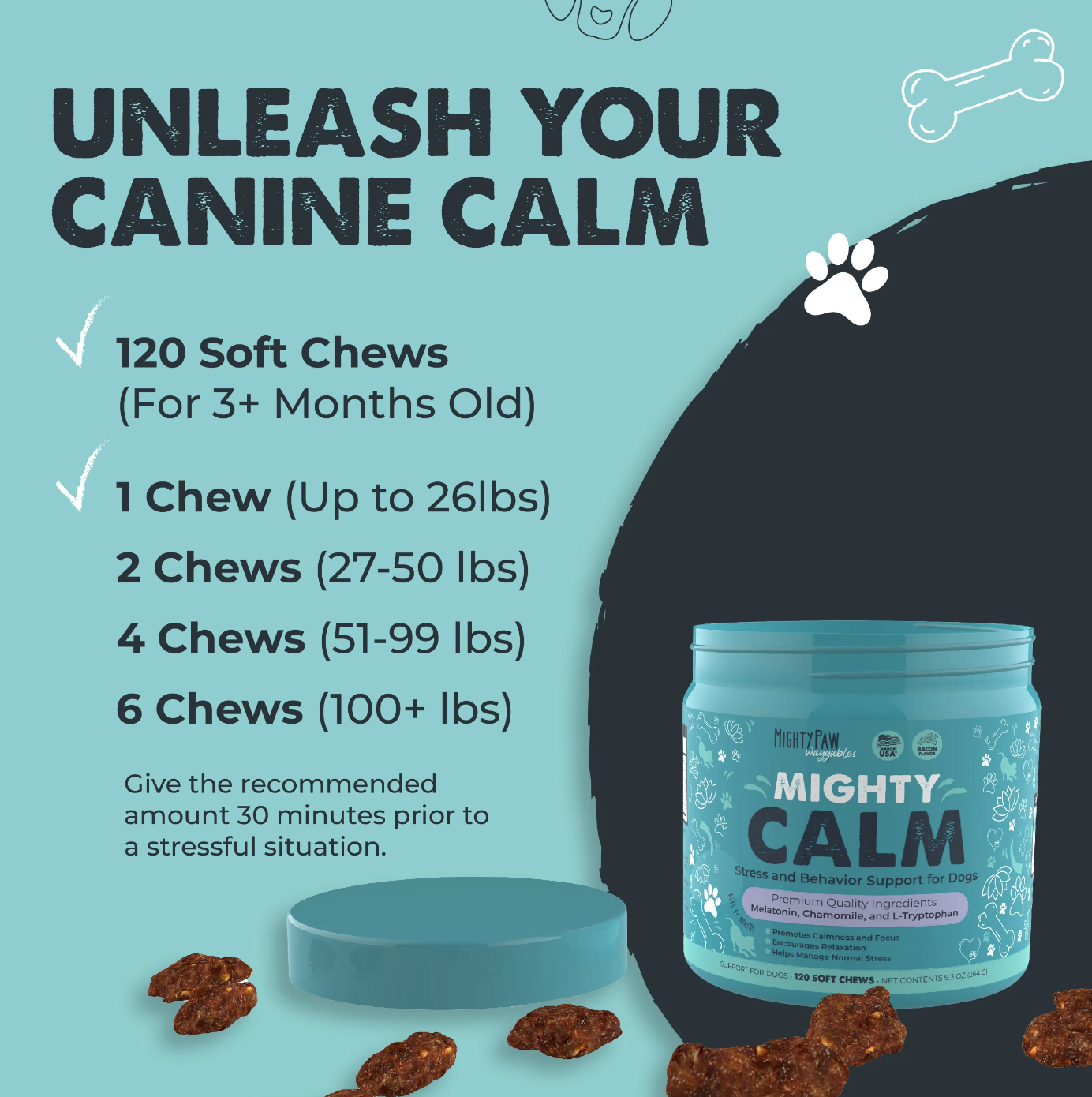 Mighty Paw - Vente Friandises – chien - Friandises Apaisantes pour Chiens2