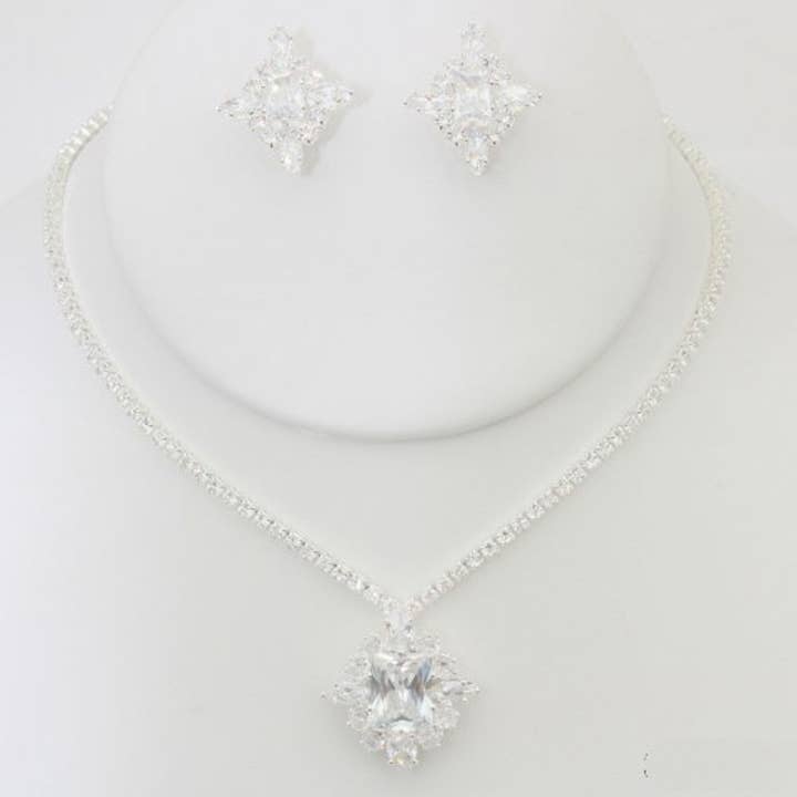 JOIA ACCESSORIES - Wholesale Jewelry Set - CZ RHINESTONE NECKLACE EARRING SET, S 205021