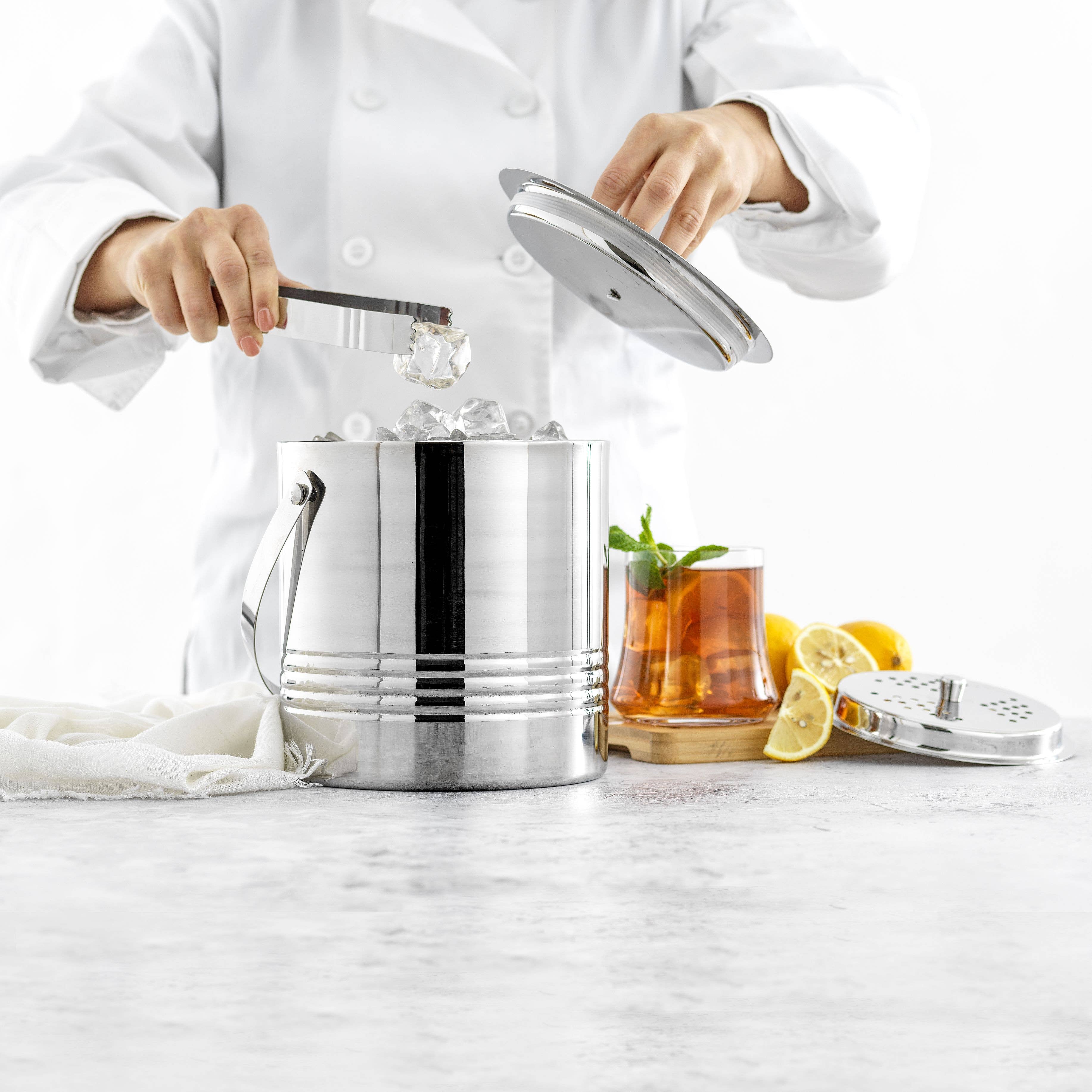 JoyJolt - Wholesale Ice Bucket - Metal Double Wall Ice Bucket with Ice Tongs and Strainer2