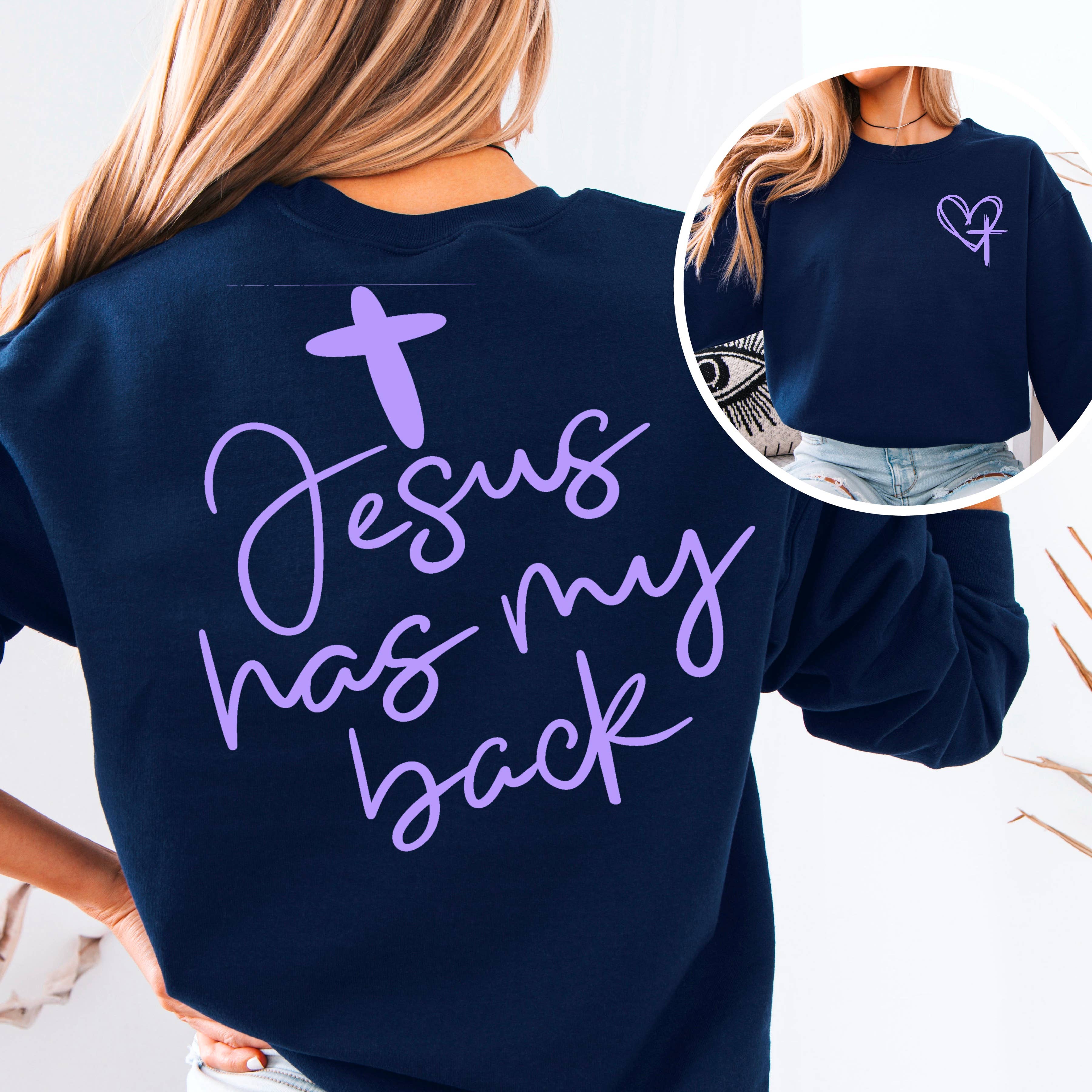 Shoppe SHC - Wholesale Graphic Sweatshirt - Women's - Jesus Has My Back  Screen Print Sweatshirt  9