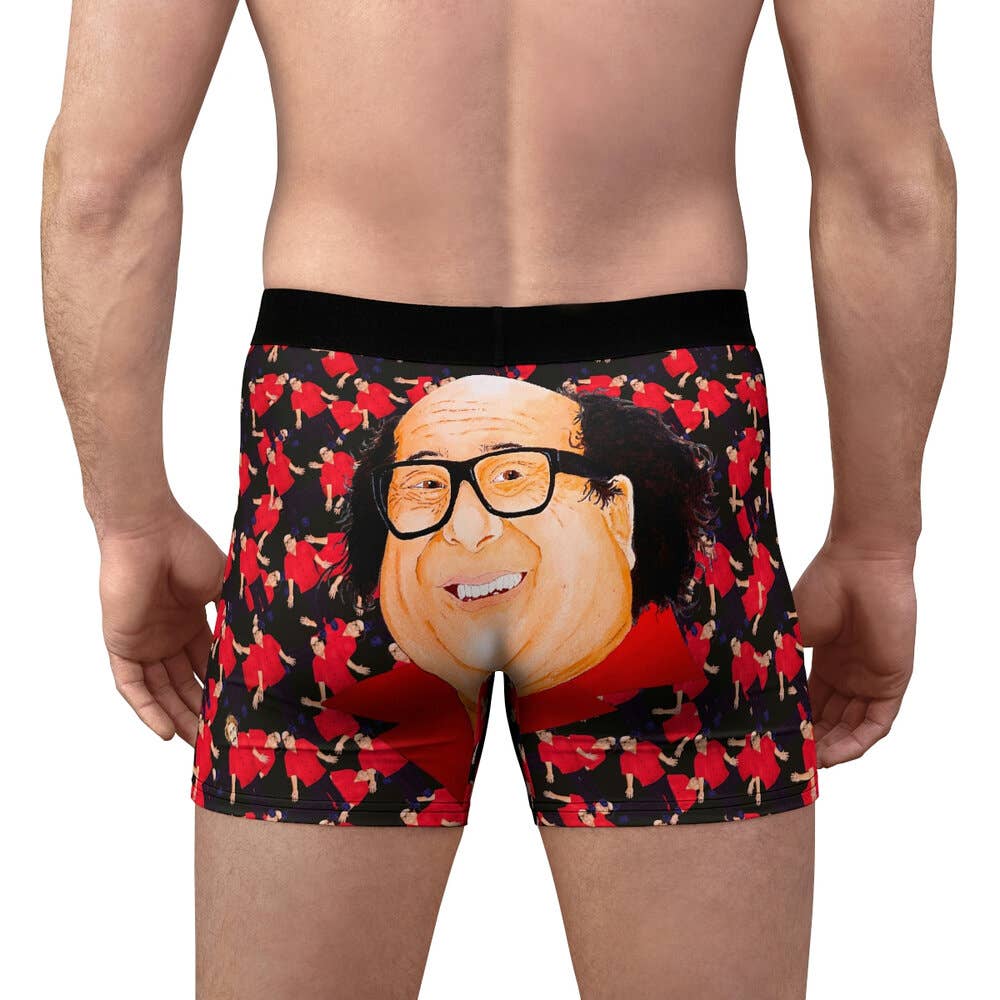 Black Stitching Wearable Watercolor Danny DeVito Boxer De-Brief-o’s for wholesale on Faire2
