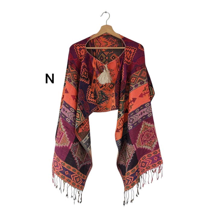 The Little Pueblo - Wholesale Poncho - Women's - Mexican Poncho Scarf Cape Mexican Shawl Oaxaca Handwoven