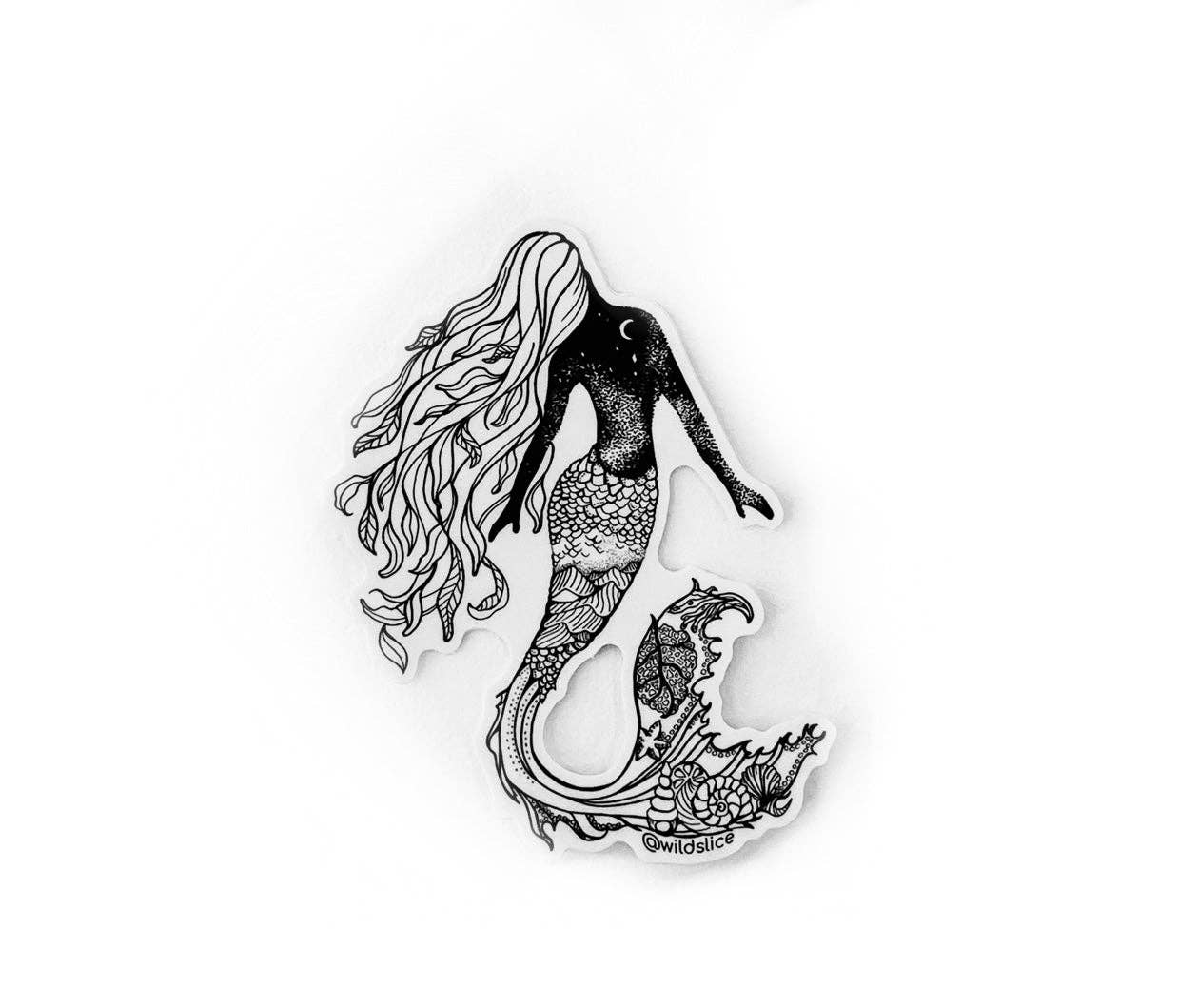 Black and White Mermaid 4” sticker B&W or Colorized for wholesale on Faire
