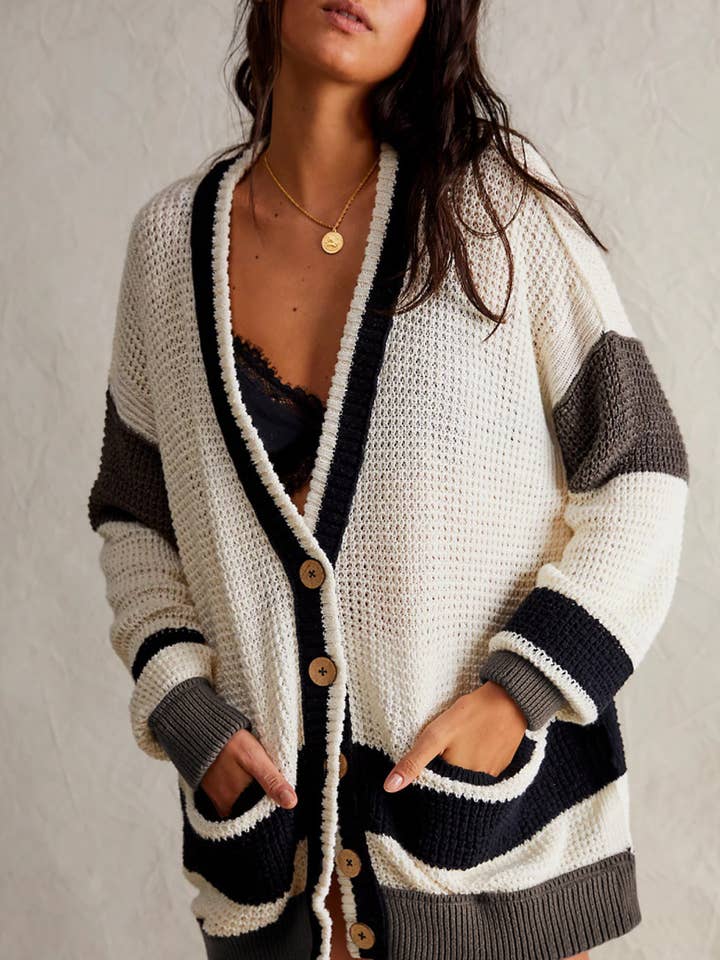 Slouchy Oversized stripe open Knit cardigan for wholesale by Rosa Clothing