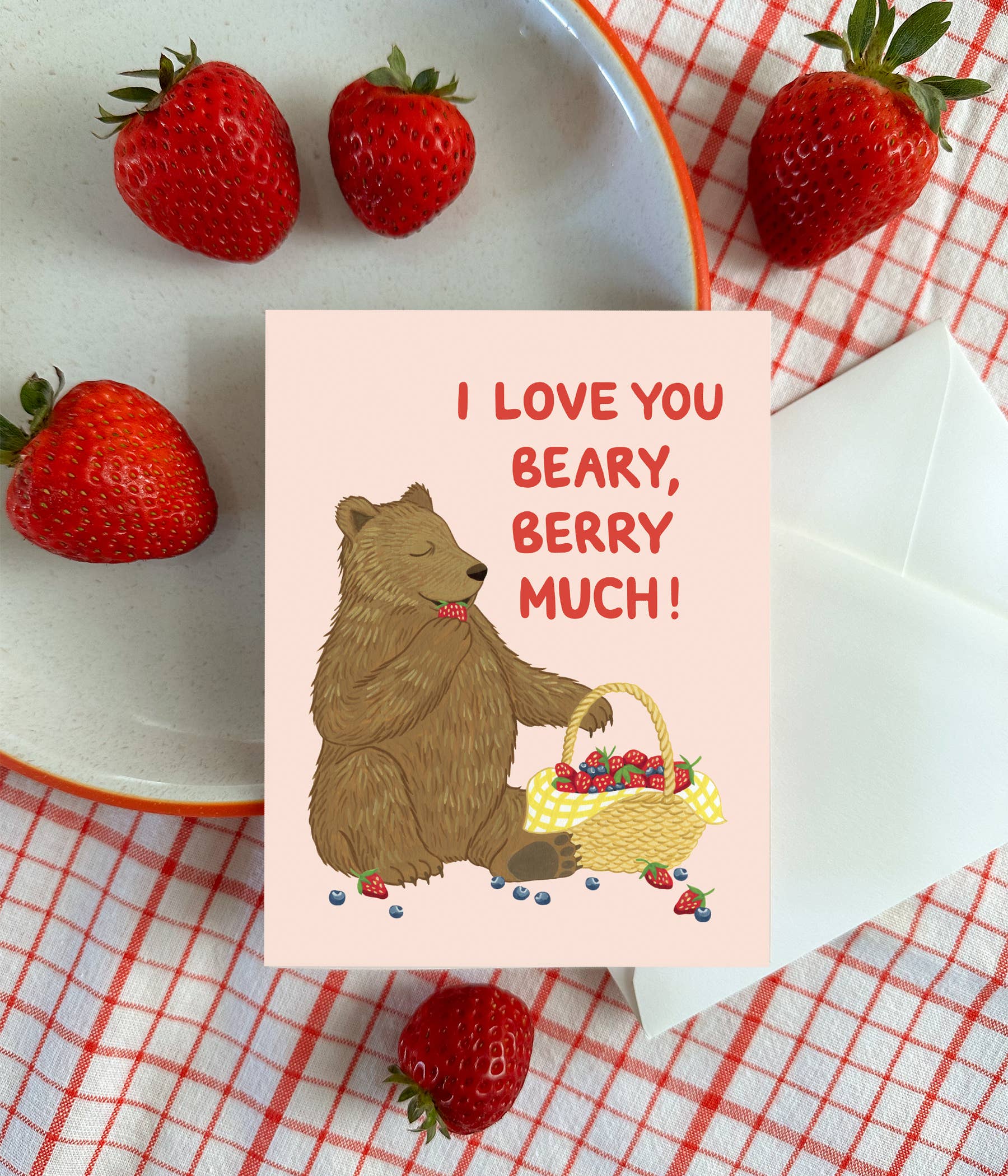 Yeppie Paper - Wholesale Love Card - Bear with Basket of Berries Love Card1