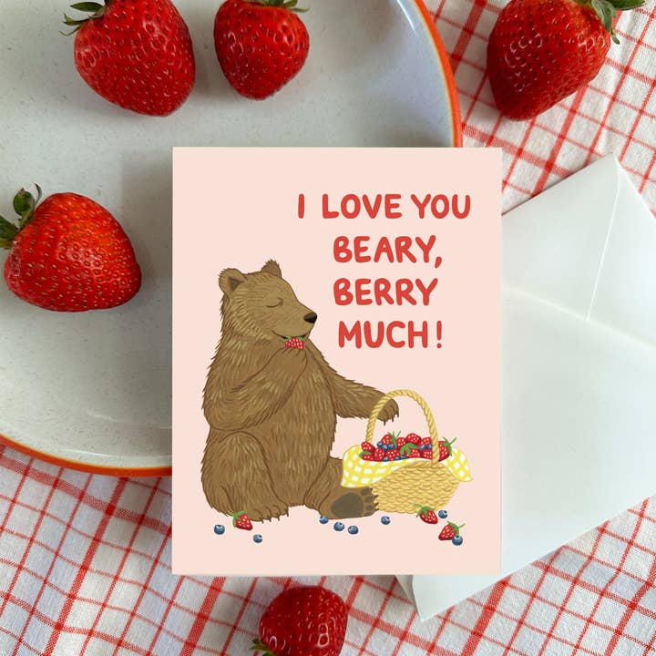Yeppie Paper - Wholesale Love Card - Bear with Basket of Berries Love Card1