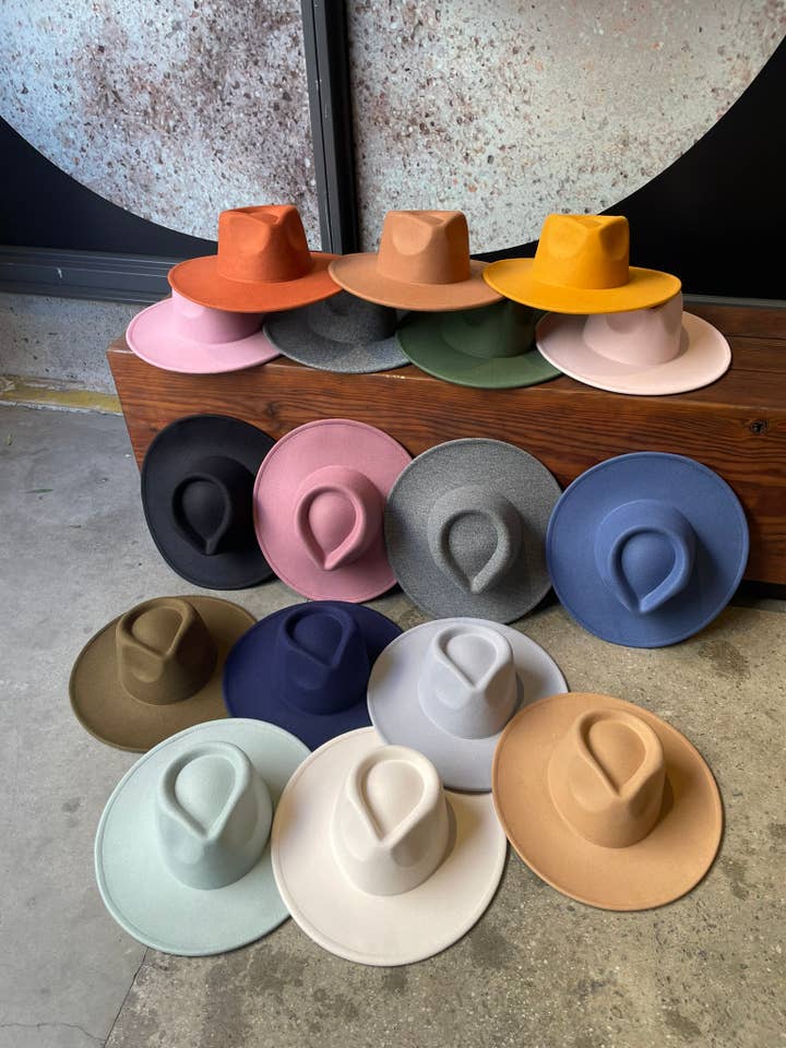 Vegan Felt wide Brim Rancher Hat for wholesale by Love and Thyme