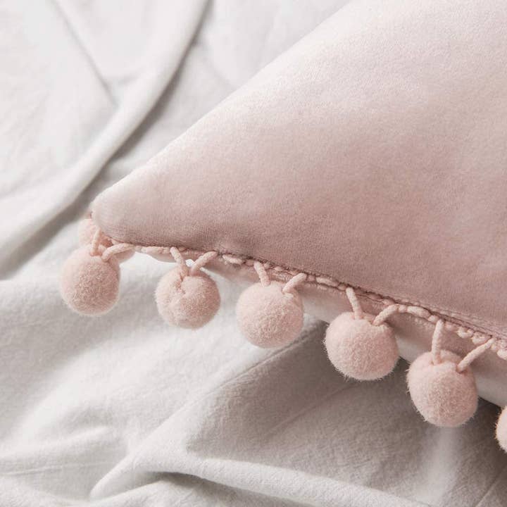 Floorora - Wholesale Throw Pillow Cover - Blush Pink Pom Pom Throw Pillow Cover - Soft Feminine Decor3