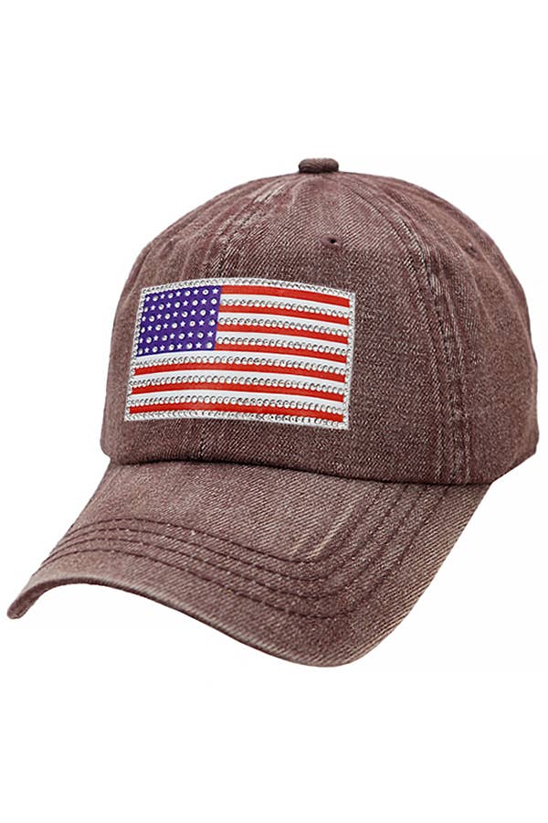 Cap Zone - Wholesale Baseball Cap - Unisex - American Flag Rhinestone Patch Washed Denim Baseball Cap9