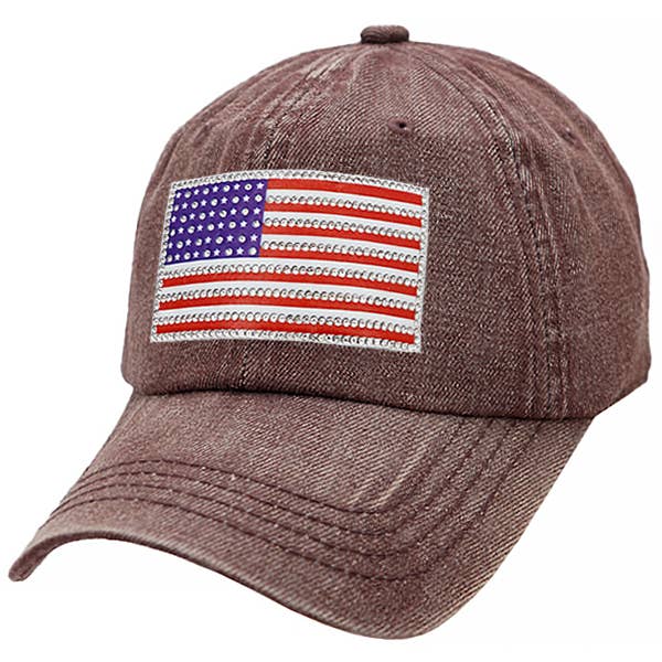 Cap Zone - Wholesale Baseball Cap - Unisex - American Flag Rhinestone Patch Washed Denim Baseball Cap9