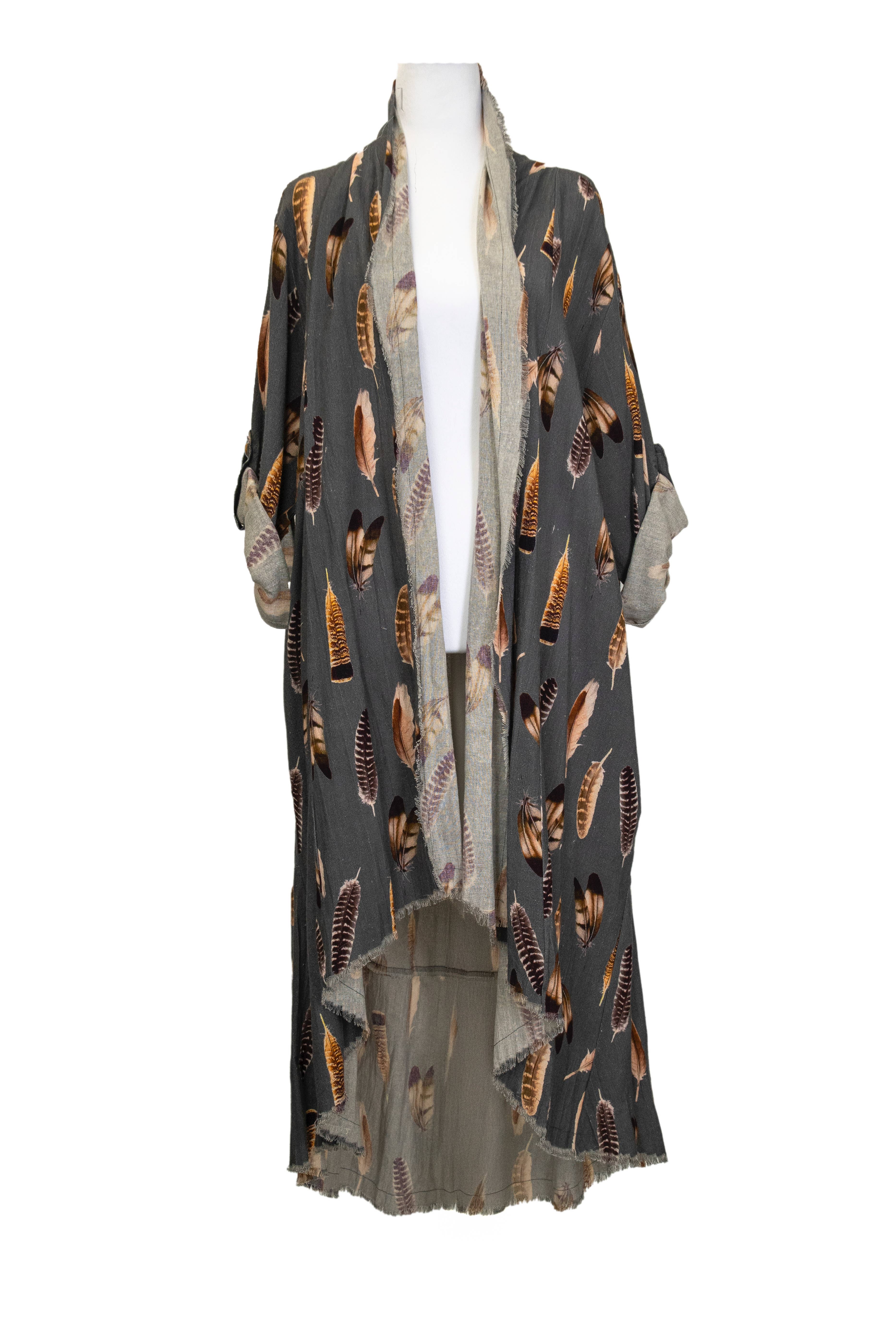 LeParisPetit by I Love Linen - Wholesale Kimono - Women's - Duster with Bison Printed Patchwork and Feather Graphics 1