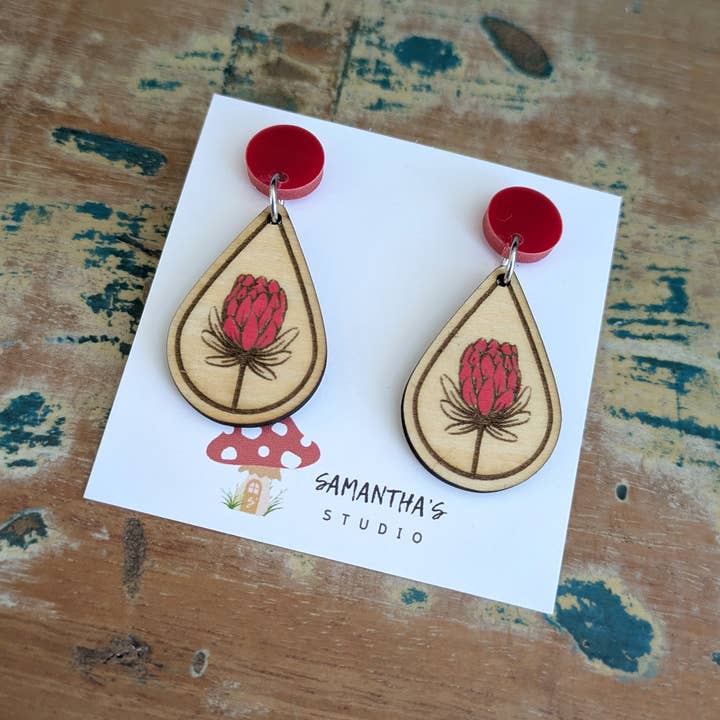 Samantha's Studio - Wholesale Dangle earrings - Protea Red Ice Dangle Earrings - wooden1