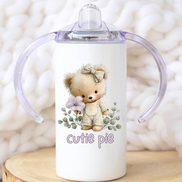 Copo com Tampa de Ursinho Lavanda Fofo | Para Bebés 355 ml por atacado de Press and Merch