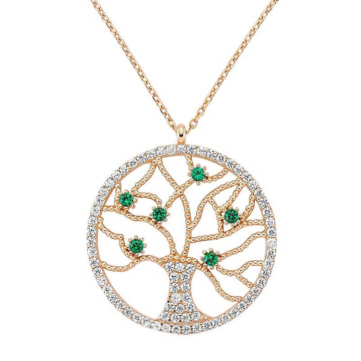 Collar pequeño con forma de árbol de la vida con cristales verdes para venta al por mayor de Amorium