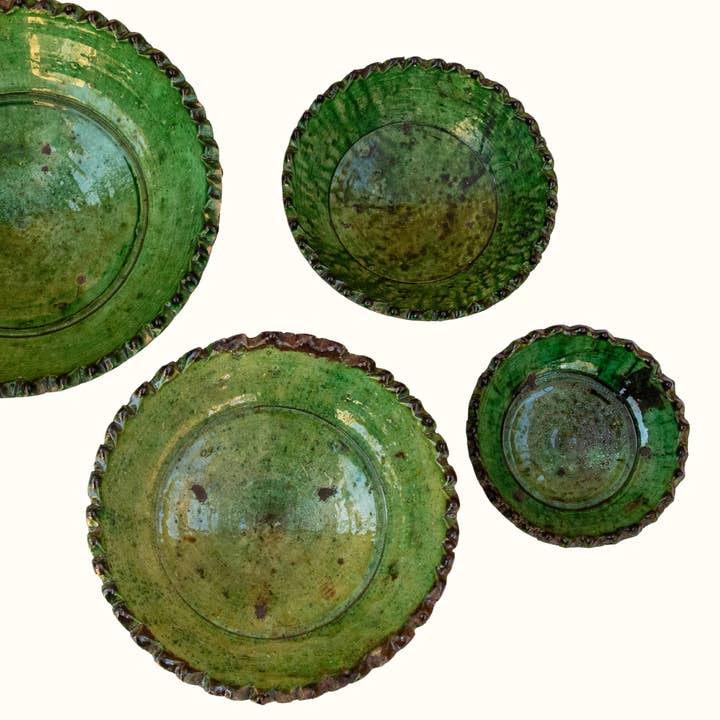 Maison Berber - Wholesale Decorative Plate/Dish/Bowl - Tamegroute Green Glazed Pedestal Bowl - 4 Sizes