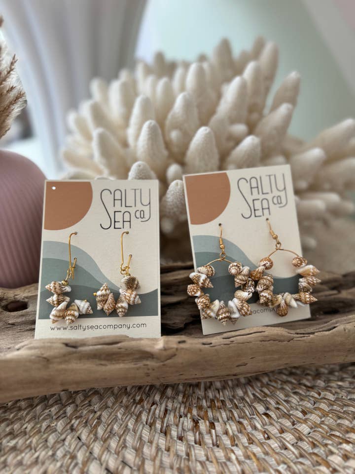 Tiger Nassa Shell Hoop Earrings - Set of 2 for wholesale by Salty Sea Company